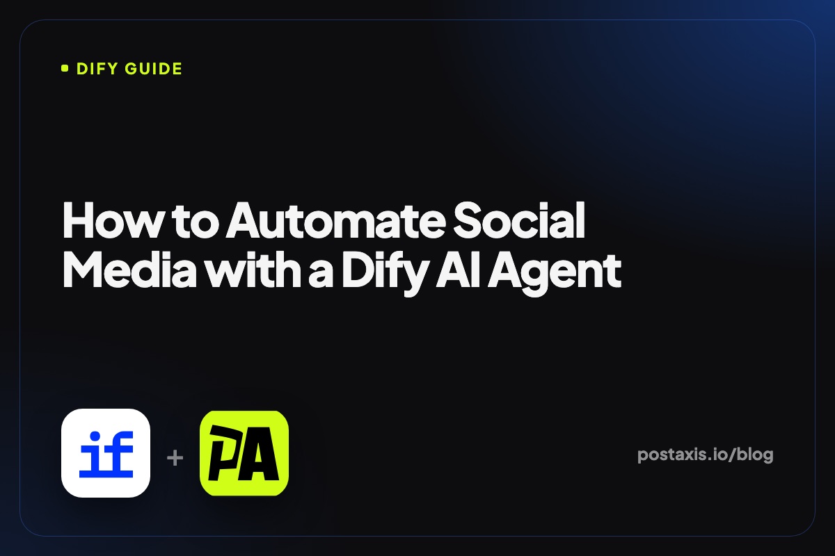 Dify logo next to the PostAxis logo with the title How to Automate Social Media with a Dify AI Agent